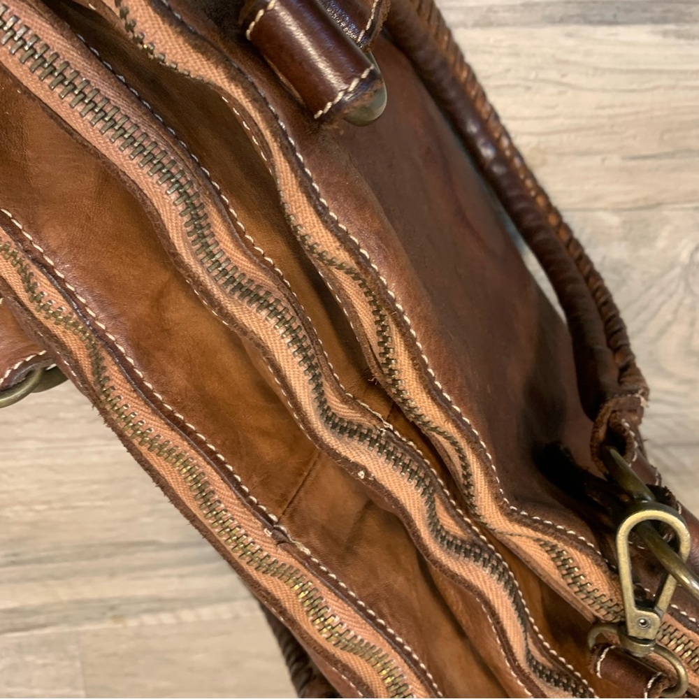 Coztanza Rota Italy Brown Leather Crossbody Studded Satchel Bag Compartments - Picture 12 of 13